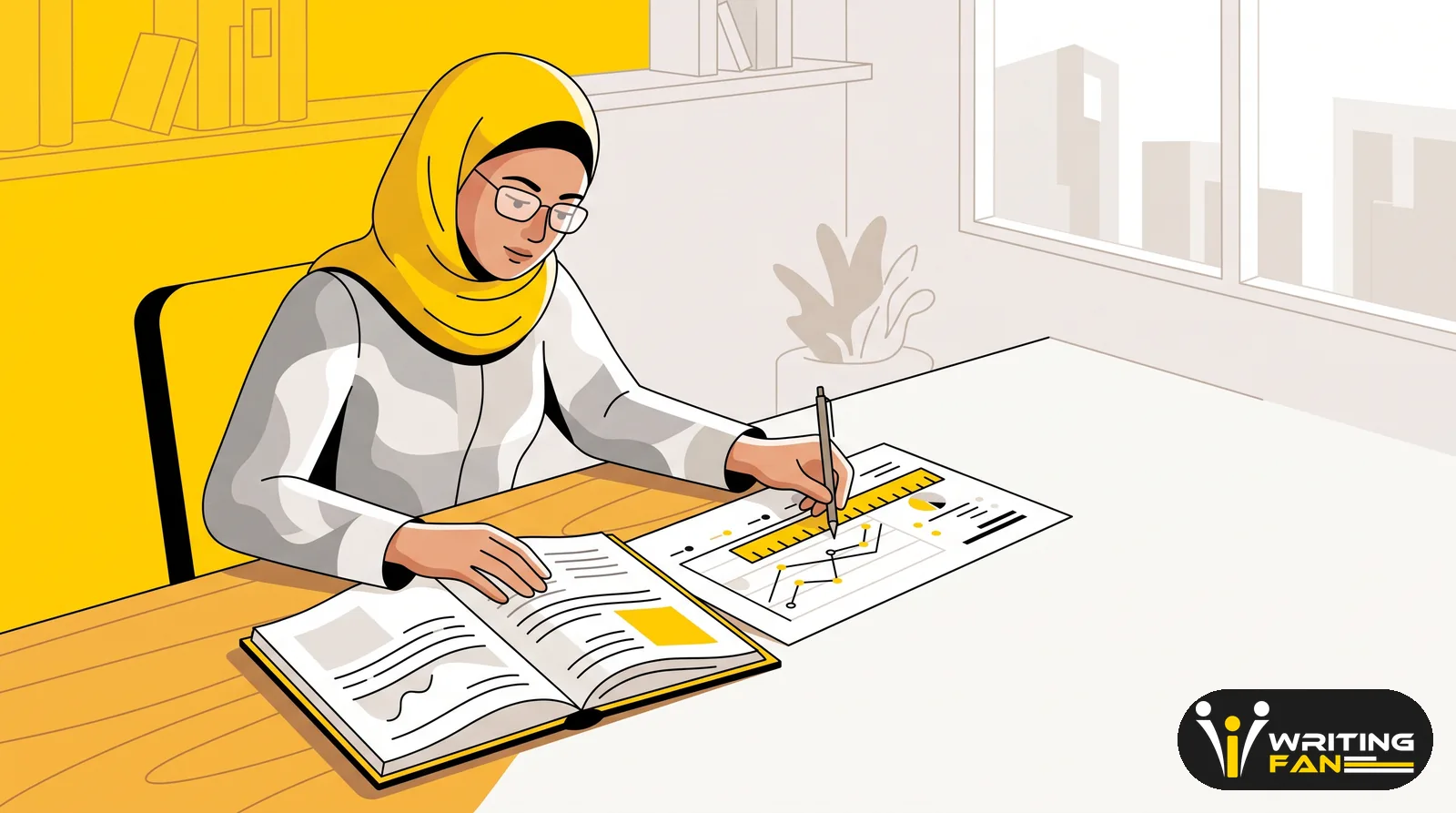باحث علمي يحلل بيانات رسالة الماجستير والدكتوراه بدقة