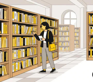 طالب يتصفح رفوف مكتبة جامعية بحثا عن مراجع علمية موثوقة