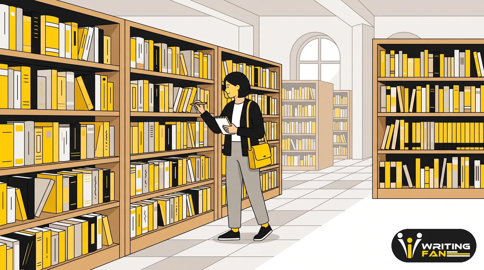 طالب يتصفح رفوف مكتبة جامعية بحثا عن مراجع علمية موثوقة